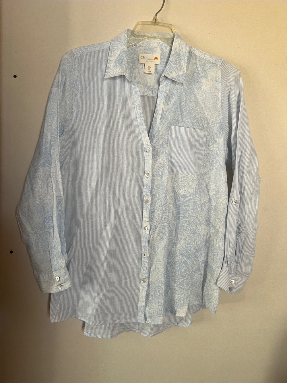 C&C California Pale Blue Mixed-Print Button Down Shirt